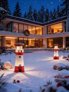 1pcs/2pcs  Outdoor Garden Solar-Powered Red Lighthouse, Ocean-Themed Floor-Standing ABS Resin Simulated Lighthouse Statue, 180° Rotating Lamp, Waterproof IP44 Creative Landscape Decorative Lamp, Micro-Landscape Interactive Tracking Lamp, Suitable For Garden, Courtyard, Front Porch, Lawn, Back Garden Decoration, Outdoor Solar-Powered Garden Decorative Lamp (400mah) - Đỏ - Xem 12