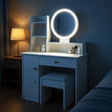 Exquisite Vanity Table With Mirror, Storage Friendly Makeup Table With Multiple Drawers And Hidden Shelves, White Vanity, Suitable For Bedroom And Living Room, Perfect Gift For Christmas. - Dressing Table (without Stool) - View 8