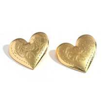 1对复古金色心形花朵纹理耳钉，优雅心形吊坠耳环，送给朋友、爱人、情侣的礼物 - 彩色 - 查看 5