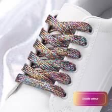 1 Pair Shiny Sequin Shoelaces - Fashionable Metallic Silver And Gold - Durable Flat Shoelaces, Suitable For Sneakers And Running Shoes - Multicolor - View 10
