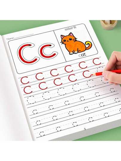 Quaderno di esercizi di 32 pagine sull'alfabeto divertente, con controllo della penna per riconoscere le lettere maiuscole e minuscole, esercizi di colorazione per imparare rapidamente le 26 lettere e diventare un piccolo genio dell'inglese. Idea regalo ideale per il Ringraziamento e il Natale con motivi interessanti e pratica di linee.