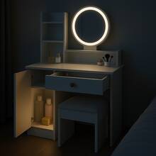 Exquisite Vanity Table With Mirror, Storage Friendly Makeup Table With Multiple Drawers And Hidden Shelves, White Vanity, Suitable For Bedroom And Living Room, Perfect Gift For Christmas. - Dressing Table (without Stool) - View 5