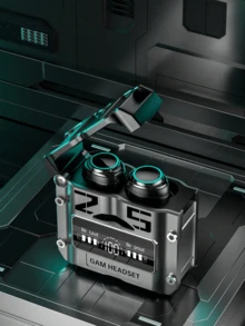 Wireless Earbuds, Mechanical Sci-Fi Aesthetic, Extended Battery Life, LED Digital Display, ENC Noise Cancellation, Compatible With Smartphone, Computer