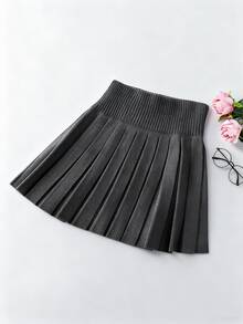 GIGOGOU 纯色休闲百褶短款针织女裙，适合度假、晚宴约会、秋冬春季穿着。 - 灰色 - 查看 2
