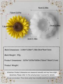 1 Sunflower Candle Mold - Sunflower Candle Mold - Silicone Mold - Reusable Silicone Mold With Asymmetric Edges, Suitable For Handmade Holiday Decorations, Making Wax Or Resin Plaster Holiday Molds, Valentine's Day, Mother's Day, Wedding Season - White - View 9