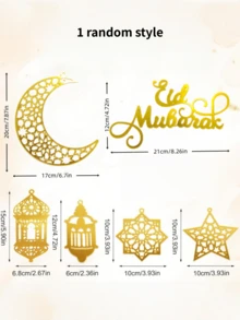 Acrylic Star And Moon Pendant, Lantern Letter Decoration For Festive Home Decor, Mirrored Hanging Ornament, Middle Eastern Proverb Decorative Hanging, 3D Acrylic Mirrored Moon And Star Ornament. - Gold - View 13