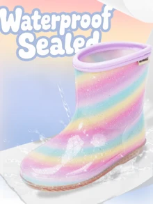 1 Pair Baby Waterproof Rain Boots, Shiny Rainbow Print Cartoon Design, Soft & Comfortable, Easy To Clean, Suitable For Outdoor Activities - Multicolor - View 4