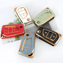 2 boutons Coque de clé de voiture convenant pour Corolla, Calatis, Auris, Aygo, Yaris, Camry, RAV4 et autres modèles, anti-poussière et antichoc, porte-clés de mode haut de gamme - paquet unique - Voir 7