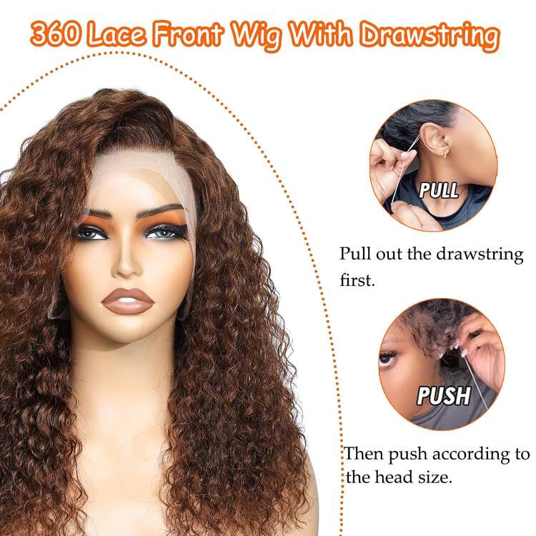 ZHENDEFA 360 Degree Lace Front Wig With Water Wave Pattern Hidden Straps, Chocolate Brown Hair Color, High Definition Transparent Lace Front Wig, Pre-Plucked Hairline, Can Be Styled Into Buns And High Ponytails, Lace Wig For Women Without Glue - S4 - View 6
