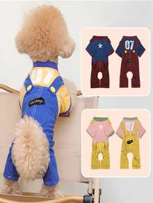 New Style Pet Four-Legged Clothes With Harness - Leash Design, Elastic Collar & Waistband, High-Definition Printed Patterns + Embroidered Letters Dog Jumpsuit For Small & Medium Dogs, Cute All-Season Dog Apparel, Available In Yellow, Pink & Navy Blue, Suitable For Poodle, Bichon Frise, Shih Tzu, Chihuahua, Maltese, Yorkshire Terrier, Pomeranian, Papillon, French Bulldog, Boston Terrier & Miniature Schnauzer - Multicolor - View 2