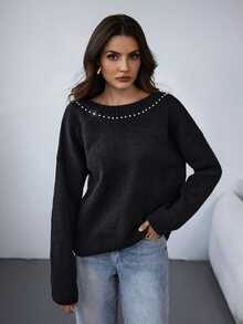 Áo len ngọc trai đen cho nữ, trang phục đi chơi, trang phục mùa đông cho nữ, trang phục mùa thu cho nữ, trang phục trở lại trường, váy cho phụ nữ thanh lịch, váy cho phụ nữ kín đáo, thanh lịch, giản dị, dễ thương, màu xanh Kawaiibaby - màu đen - Xem 9