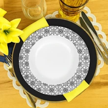 Jogo de Servir 12 Peças Prato Fundo + Prato Raso + Prato de Sobremesa Melamina / Plástico Decorado - Branco com Preto - Visão 3