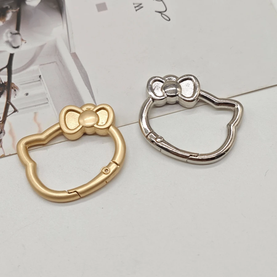 2pcs DIY Jewelry Connecting Ring - Bow And Kitten Spring Clasp | Cute Accessories - Bag Buckle, Keychain, Phone Chain Charm. Adorable Design, Can Be Combined With Beads And Pendants To Create Unique Jewelry. Suitable For Crafting, Jewelry Modification, And Everyday Accessories. Practical And Beautiful. - 2件銀 - 查看 1