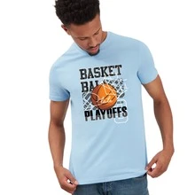 Unisex "Playoffs" T-Shirt – Street Sport Style With Basketball Print And Premium Fabric - 淺藍色 - 查看 2