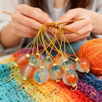 10pcs DIY Knitting Tools - 10mm Frosted Glass Beads Markers, Sweater Pattern Stitch Markers, Row Counters, Closed Rings, Soft Steel Wire Positioners, Knitting Accessories For Beginners