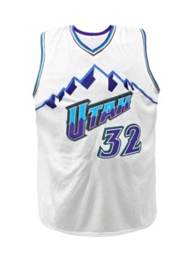 32# Plus Size Men's White Basketball Jersey, Snow Mountain Print + UTAH Embroidered Loose Fit V-Neck Sleeveless Top, Suitable For Basketball, Sports, Running, Workout, Gifts For Men Summer - White - View 2