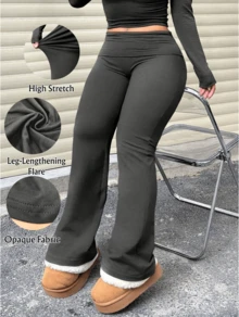 3pcs/Set Large Size Women's Casual High Yoga Pants Set   Elastic Waist Gym Workout Flare Leggings - Tối tăm - Xem 2