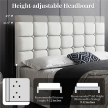 Butterslay Upholstered Platform Bed Frame Linen Fabric Adjustable Tufted Headboard 12 Wooden Slats 750/800lb Capacity 6" Under-Bed Space Queen/Full, Navy Blue/Dark Gray/Beige - 米色 - 查看 2
