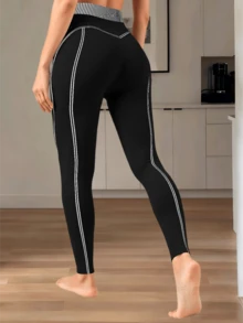 Fisoew Womens High Waisted Seamless Yoga Leggings Butt Lifting Tummy Control Workout Pants Stretch Running Gym Leggings For Women - 黑色 - 查看 3