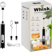 Multifunctional Rechargeable Handheld Milk Frother With Detachable 3 Whisk Heads | 3 Speeds Electric Coffee Mixer, Detachable Stainless Steel Whisk For Latte, Cappuccino, Matcha, Eggs (Black) - 黑色 - 查看 9
