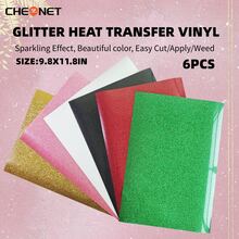 6pcs/3pcs Glitter Heat Transfer Vinyl Sticker Set, Suitable For Silhouette Cameo: 11.8x9.8 Inches, Easy Cut Edges - Includes Red, Black, Green, Pink, Gold And White