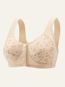 Large Size Women's Printed Front Buckle Underwear Women's Soft Undershirt Models Large Size Bra Middle-Aged And Elderly Women Without Steel Ring Underwear - Rượu sâm banh - Xem 5