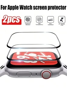 2pcs Bubble-Free Watch Screen Protection Film Compatible With Apple Watch Gift For Birthday, Family, Friends Watch Screen Protector, Watch Cover, Watch Accessories Waterproof Shockproof Anti-Fall Anti-Fall Scratch Resistant Anti-Fingerprint Full Cover - Black - View 10