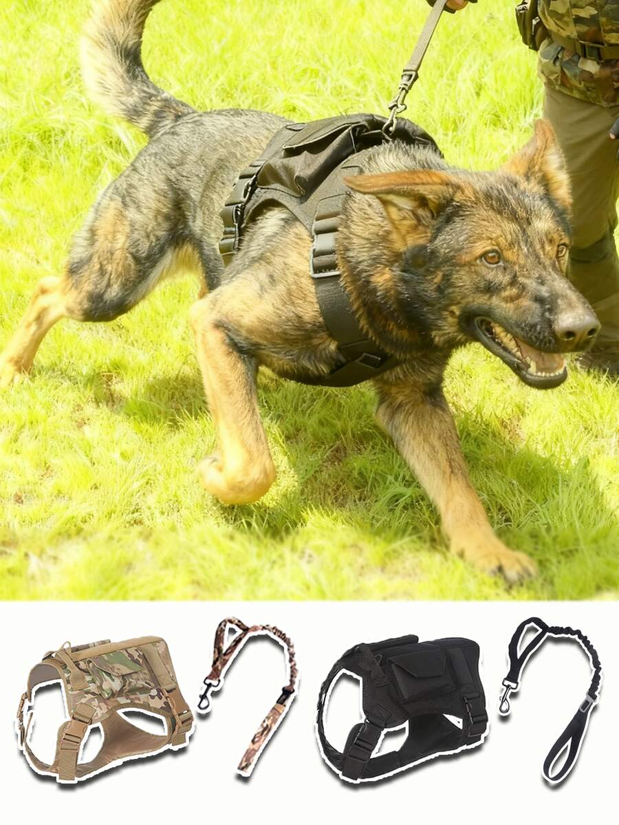 1pc LANGXINGCS Pet Harness Set, Explosion-Proof Guide Dog Camouflage Harness & Leash Set, Customizable Name Tag, Pocket Dog Clothes, Suitable For Large/Medium/Small Cats And Dogs