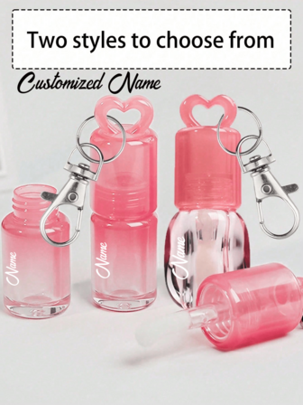 1pc Customized Personalized Text Gradient Powder Tube Heart-Shaped Hollow Cover Lip Gloss Stick Tube - Refillable Clear Plastic Container With Built-In Brush, Mini Diy Cosmetic Sample Bottle, Suitable For Homemade Lip Gloss, Skin Care Beauty Crafts, Lip Gloss Making Supplies, Playful Design, Transparent Material, Suitable For Beauty Products, Portable And Suitable For Packaging Beauty Products, Can Be Used For Lip Gloss And Travel Lip Gloss.