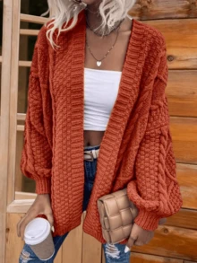 Womens Oversized Open Front Cable Knit Lantern Long Sleeve Chunky Cardigan Sweaters Cozy Fall And Winter Outwear Coats For Everyday Wear Christmas Work & Office Chic - Màu Cam san hô - Xem 1
