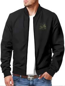 Men's "Camouflage American Flag" Military Style Graphic Bomber Jacket, Urban Fashion Style, Ideal For Military Enthusiasts & Casual Wear - 黑色 - 查看 2