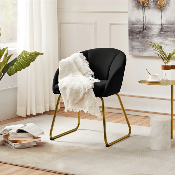 Butterslay 1PC Modern Velvet Vanity Accent Armchair - Gold Metal Legs Flower Shape Seat Flared Backrest, Space-Saving Floor-Protect Chair For Bedroom Living Room Small Space Makeup Room, White/Pink/Green/Gray/Black