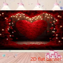 Fundal foto 2D plat cu trandafir roșu, fundal floral pentru perete de Ziua Îndrăgostiților, decorațiuni pentru petrecerea de Ziua Mamei pentru nunți, cabine foto pentru petrecerea burlăcițelor - 1 articol - Vizualizare 3