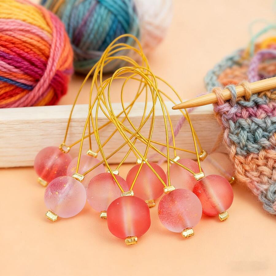 10pcs DIY Knitting Tools - 10mm Frosted Glass Beads Markers, Sweater Pattern Stitch Markers, Row Counters, Closed Rings, Soft Steel Wire Positioners, Knitting Accessories For Beginners