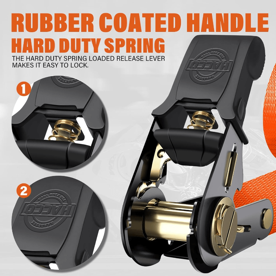 Ratchet Tie N Straps, 2340lb Break Strength, 4pc 1inch X 16FT Tie N Strap Set With Padded Handles & Coated S Hoo W/Safety Clip,Go Strap Tiowor Motorcycle, Truck (Black)