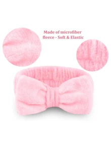 2pcs Facial Headbands/2pcs Facial Wristbands/3sets Spa Headbands, Makeup Headbands, Facial Headbands, Skincare Headbands, Pink Velvet Fluffy Sponge Headbands, Bows, Scrunchies, Spa Headbands, Wristbands, Women & Girls Hair Accessories Set (4pcs/Set)