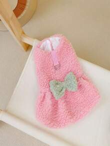 1pc Lovely Pet Dress With Leash Ring, Adorable Bow Decor, Fluffy & Warm, Button-Up Dog Skirt, Suitable For Small Dogs, Pomeranian Essential Refined Dog Dress To Showcase Your Beloved Pet's Unique Charm - Multicolor - View 7