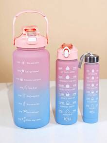 3-PieceMotivational Water Bottle Set - Leak-Proof, For Gym, Hiking & Camping - Perfect For Fitness Goals, Hand Wash Only