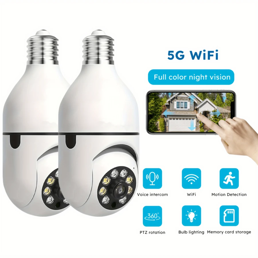 2PCS Security Cameras Light Bulb Camera 1080P Resolution Home Wifi Security Camera Intelligent 360 PTZ Indoor Outdoor Light Bulb Camera Remote Voice Intercom HD Night Vision For Home Monitoring,Birthday Gift,Halloween Gift,Christmas Present - 白色 - 查看 1