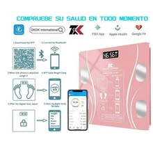 Báscula Baño Electrónica Led Aplicació Inteligentn Bluetooth,Báscula Electrónica Bluetooth, Digital e Inteligente, Para Medir Peso, Grasa Corporal y Muscular, Recargable Via USB, de Vidrio Templado(Color rose) - Rosa - Ver 4