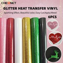 6pcs/3pcs Glitter Heat Transfer Vinyl Sticker Set, Suitable For Silhouette Cameo: 11.8x9.8 Inches, Easy Cut Edges - Includes Red, Black, Green, Pink, Gold And White