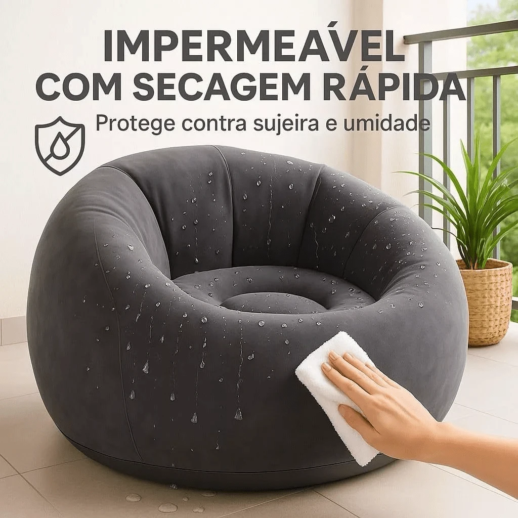 Inflatable Lounger/Beanbag Chair, Velvet, Lazy Style - Grey - View 1