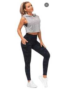 Summer Workout Women's High Waisted Stretchy Casual Yoga Pants With Pockets Tummy Tucking Exercise Running Yoga Bottom Pants Suitable For Casual Workout Exercise Wear Fall/Winter - Dark Grey - View 5