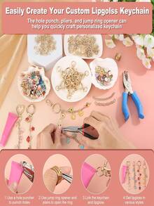 322pcs Lip Gloss Keychain Making Kit, DIY Bag Pendant Set, Suitable For Handicraft Materials, Including Keychain Clips, Split Rings And Keychain Pliers, Great Gift For Women - Keychain Set - View 2