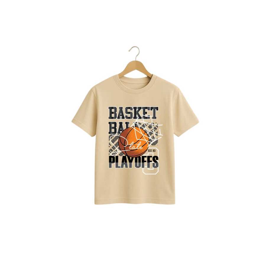 Unisex "Playoffs" T-Shirt – Street Sport Style With Basketball Print And Premium Fabric - 米色 - 查看 1