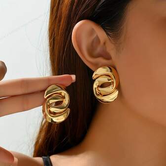 14K Gold Plated Stainless Steel Simple Cross & Circle Design Stud Earrings, Elegant Casual Style Suitable For Women's Daily Wear