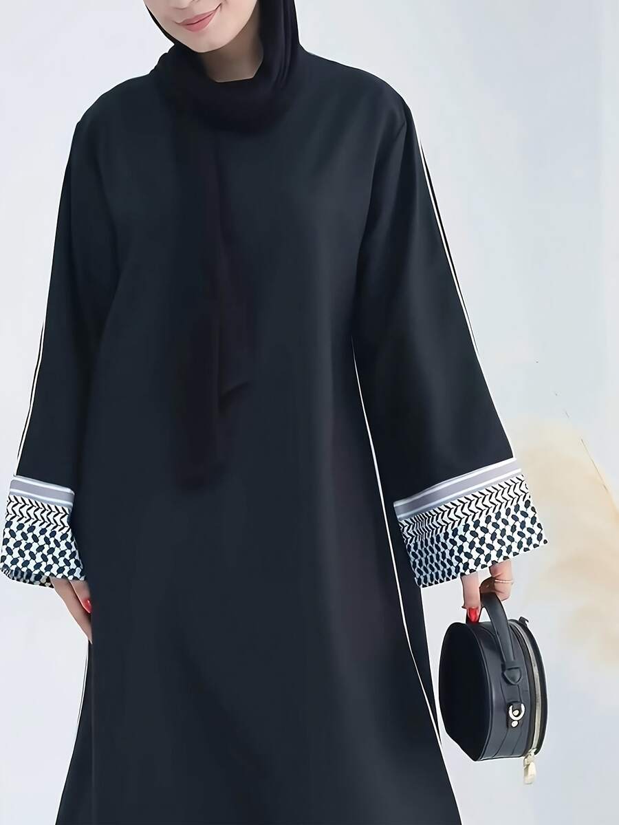 Áo choàng Trung Đông thanh lịch, thiết kế đơn giản màu đen, phù hợp cho mọi mùa và có thể giặt máy. - màu đen - Xem 1