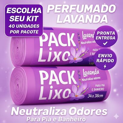 Kit com 80 Sacos | Sacos de Lixo Perfumados Lavanda Para Pia e Banheiro | 34x38cm | Neutraliza Odores