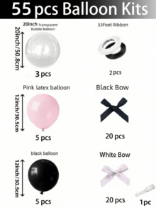 55/108 pezzi Set di palloncini rosa e neri, include 1 palloncino a bolle trasparente da 20 pollici, nastri rosa e bianchi e colla, decorazioni essenziali per feste di compleanno, anniversari, matrimoni, San Valentino, Festa della Mamma - nero - Visualizzare 5