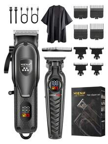 2pcs HIENA USB Rechargeable Men's Hair Clipper, LED Display, Salon-Grade Beard Trimmer, Perfect Gift For Men, Father's Day Gift - Black - View 8